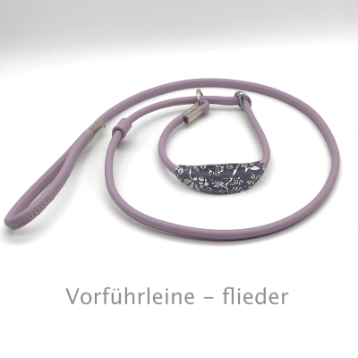 Elegante Show Rundleder Leine mit Stop und Kehlkopfschutz 8 cm, Farbe: flieder ges. ca. 140 cm