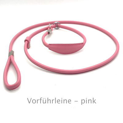 Elegante Show Rundleder Leine mit Stop und Kehlkopfschutz 8 cm, Farbe: pink ges. ca. 140 cm