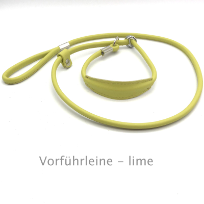 Elegante Show Rundleder Leine mit Stop und Kehlkopfschutz 10 cm, Farbe: lime ges. ca. 130 cm
