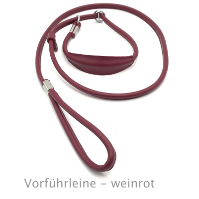 Elegante Show Rundleder Leine mit Stop und Kehlkopfschutz 10 cm, Farbe: weinrot ges. ca. 140 cm