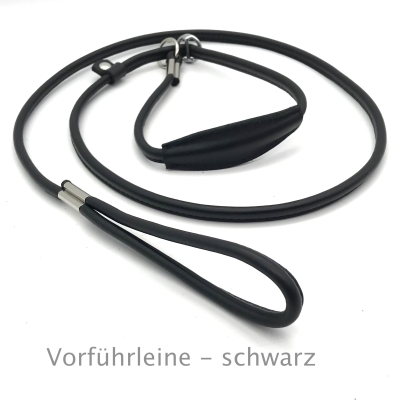 Elegante Show Rundleder Leine mit Stop und Kehlkopfschutz 8 cm, Farbe: schwarz ges. ca. 145 cm