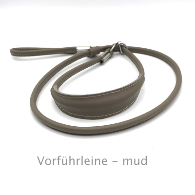 Elegante Show Rundleder Leine mit Stop und Kehlkopfschutz 15 cm, Farbe: mud ges. ca. 115 cm