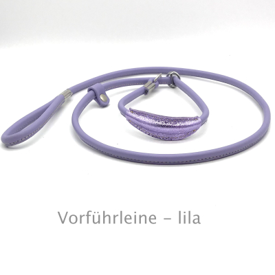 Elegante Show Rundleder Leine mit Stop und Kehlkopfschutz 8 cm lila, Farbe: lila ges. ca. 140 cm