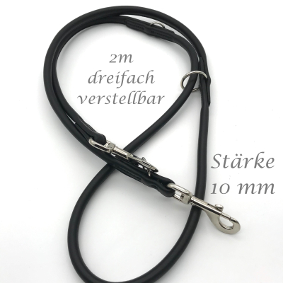 Rundlederleine schwarz 10 mm - 2,20 m dreifach verstellbar