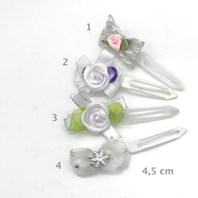 Dog bow clip with application 4,5 cm -  silver/white
