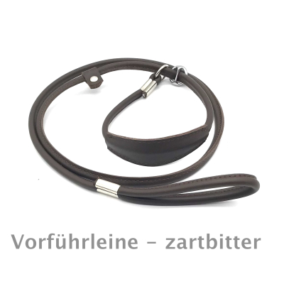 Elegante Show Rundleder Leine mit Stop und Kehlkopfschutz 10 cm, Farbe: zartbitter ges. ca. 140 cm