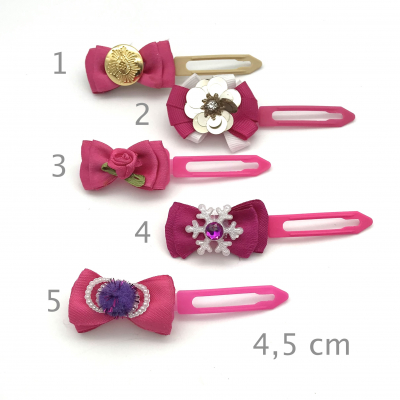 Dog bow clip with application 4,5 cm - pink - single