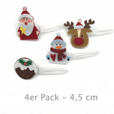 Hunde Haarspange mit Applikation 4,5 cm - Weihnachten 2024 - 4er Pack