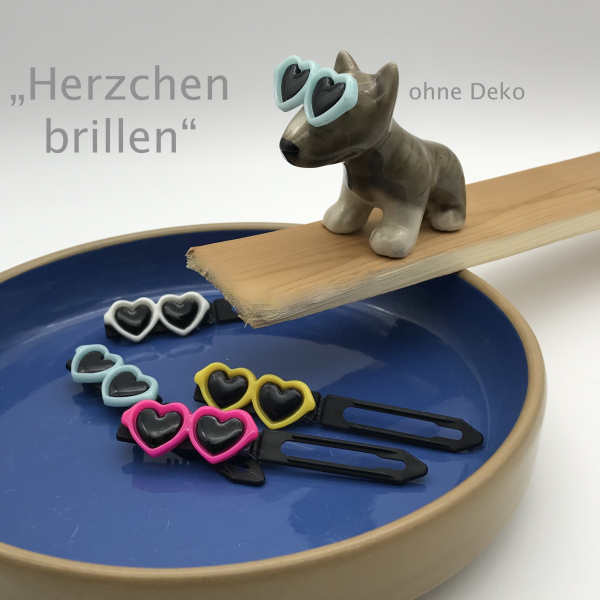 Hunde Haarspange mit Applikation 4,5 cm - Herzchen Brillen - einzeln