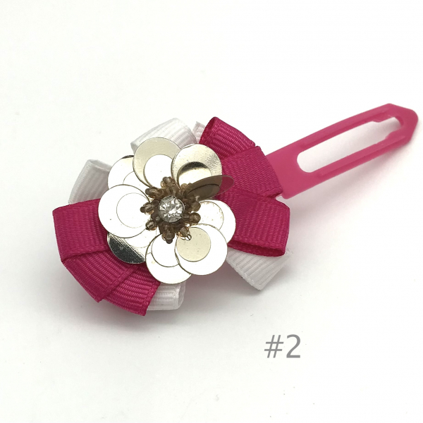 Dog bow clip with application 4,5 cm - pink