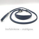 Elegante Show Rundleder Leine mit Stop und Kehlkopfschutz 15 cm, Farbe: stahlgrau ges. ca. 130 cm